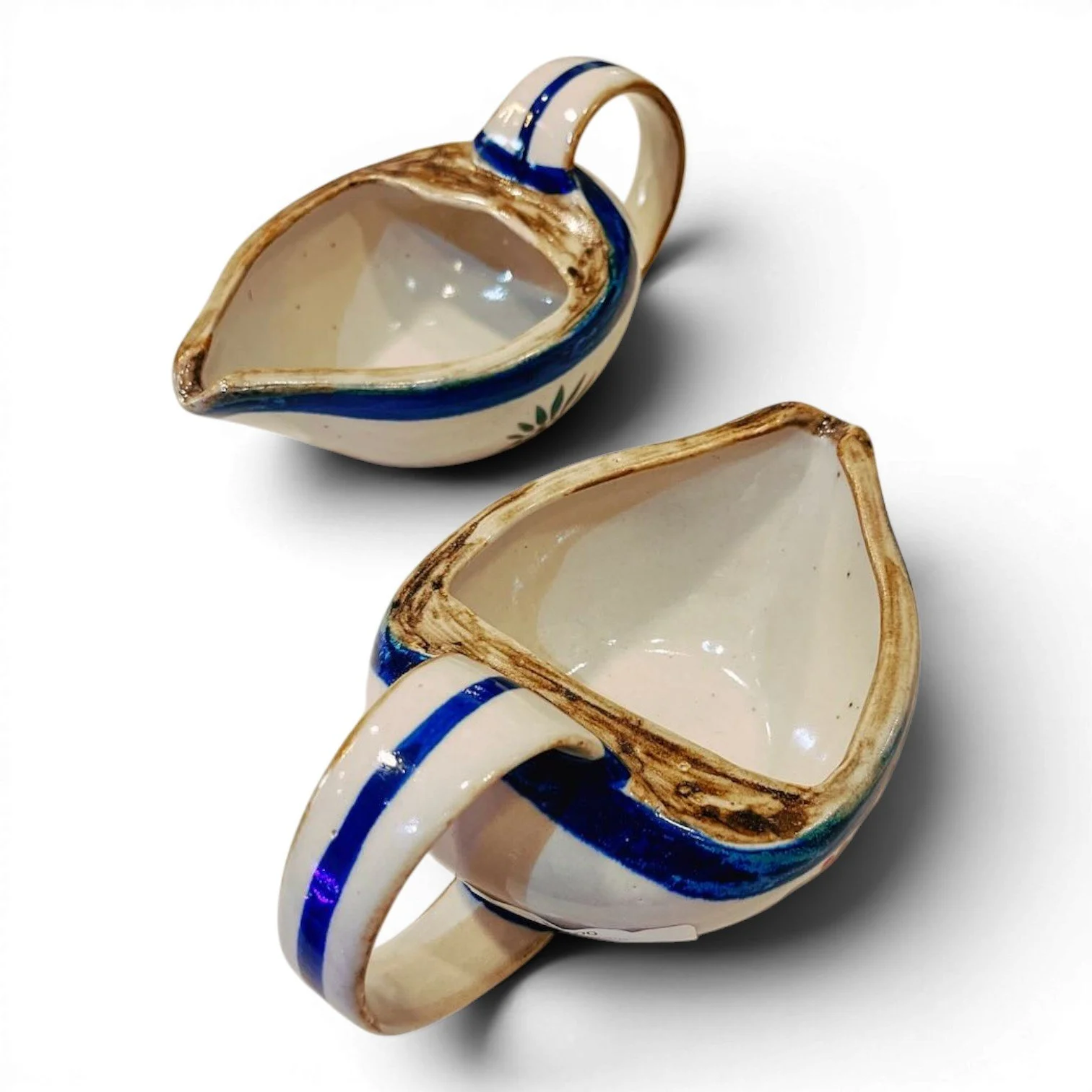 Handmade Mexican Talavera cactus salsa boat with hand-painted cobalt blue rim