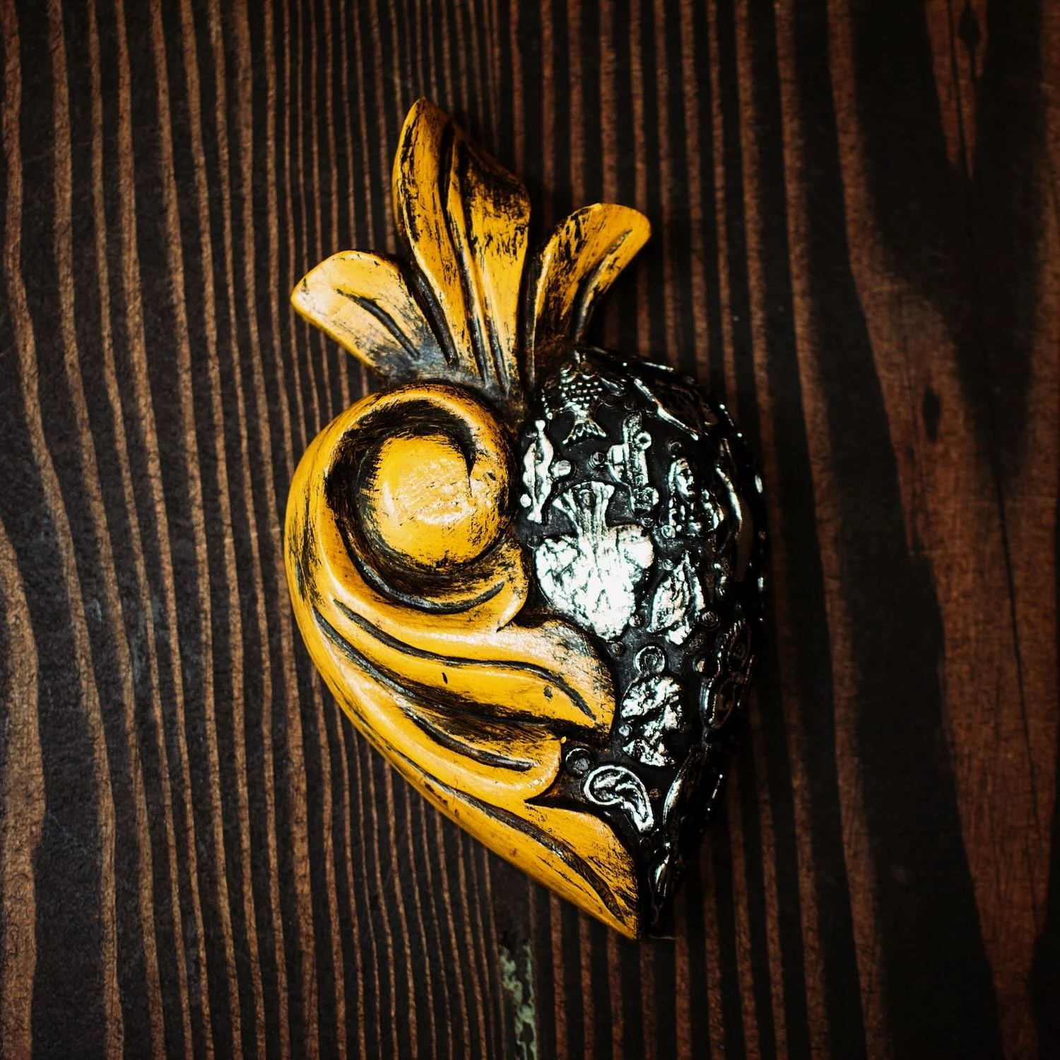 Swirled Sacred Heart with Milagros from Mexico