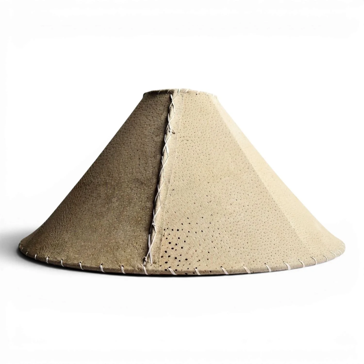 Handcrafted Mexican pigskin lampshade with natural leather finish for rustic and Southwestern lighting