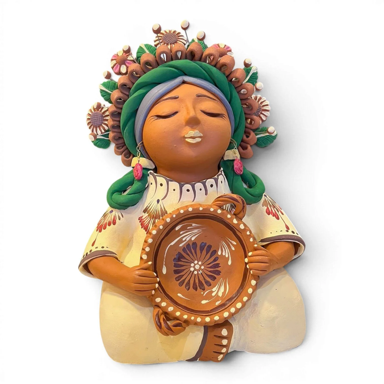 Handmade Mexican Pachamama folk art doll with vibrant artisan details