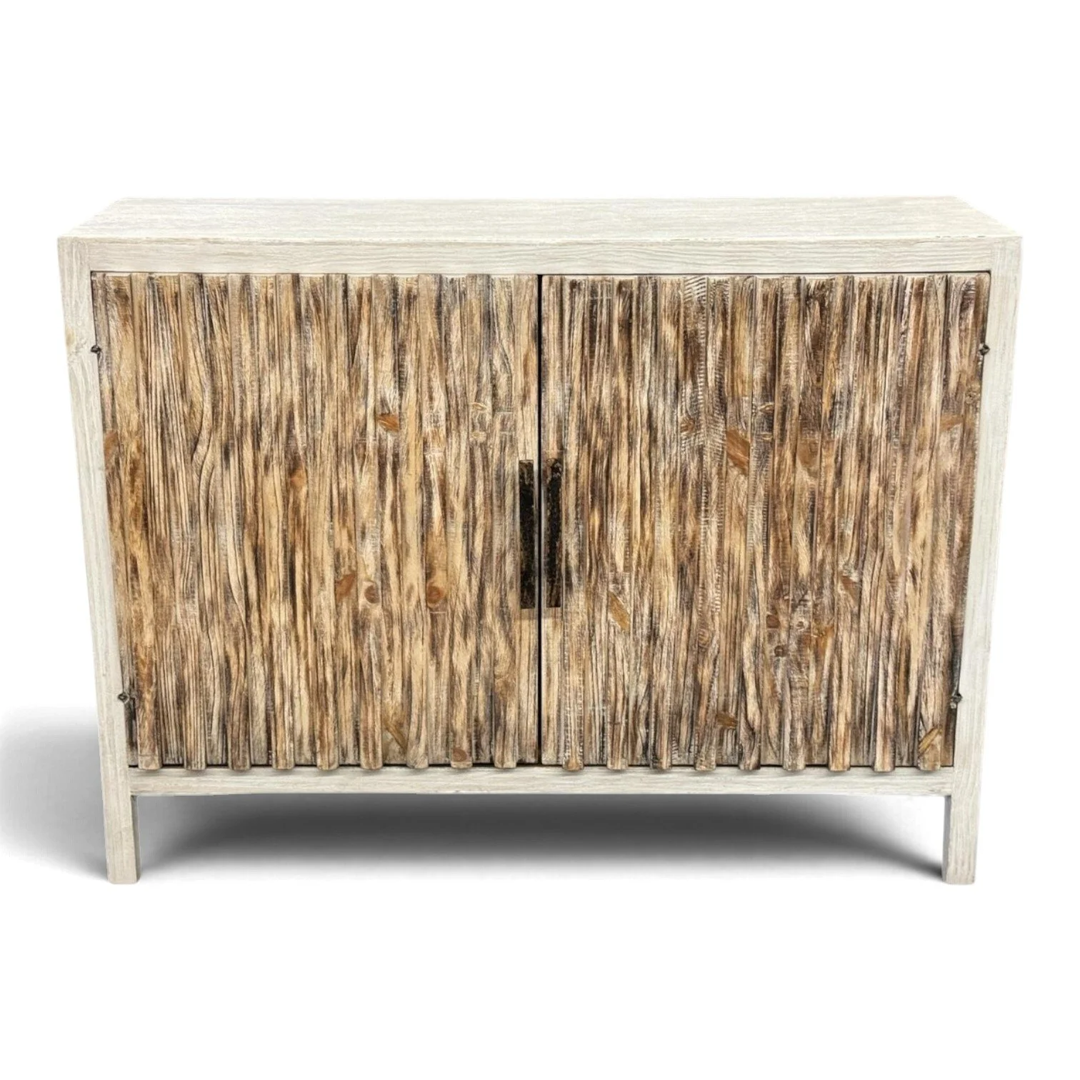 Handmade Peruvian Luciana Buffet Chest with brown and white molded doors and white-gray frame
