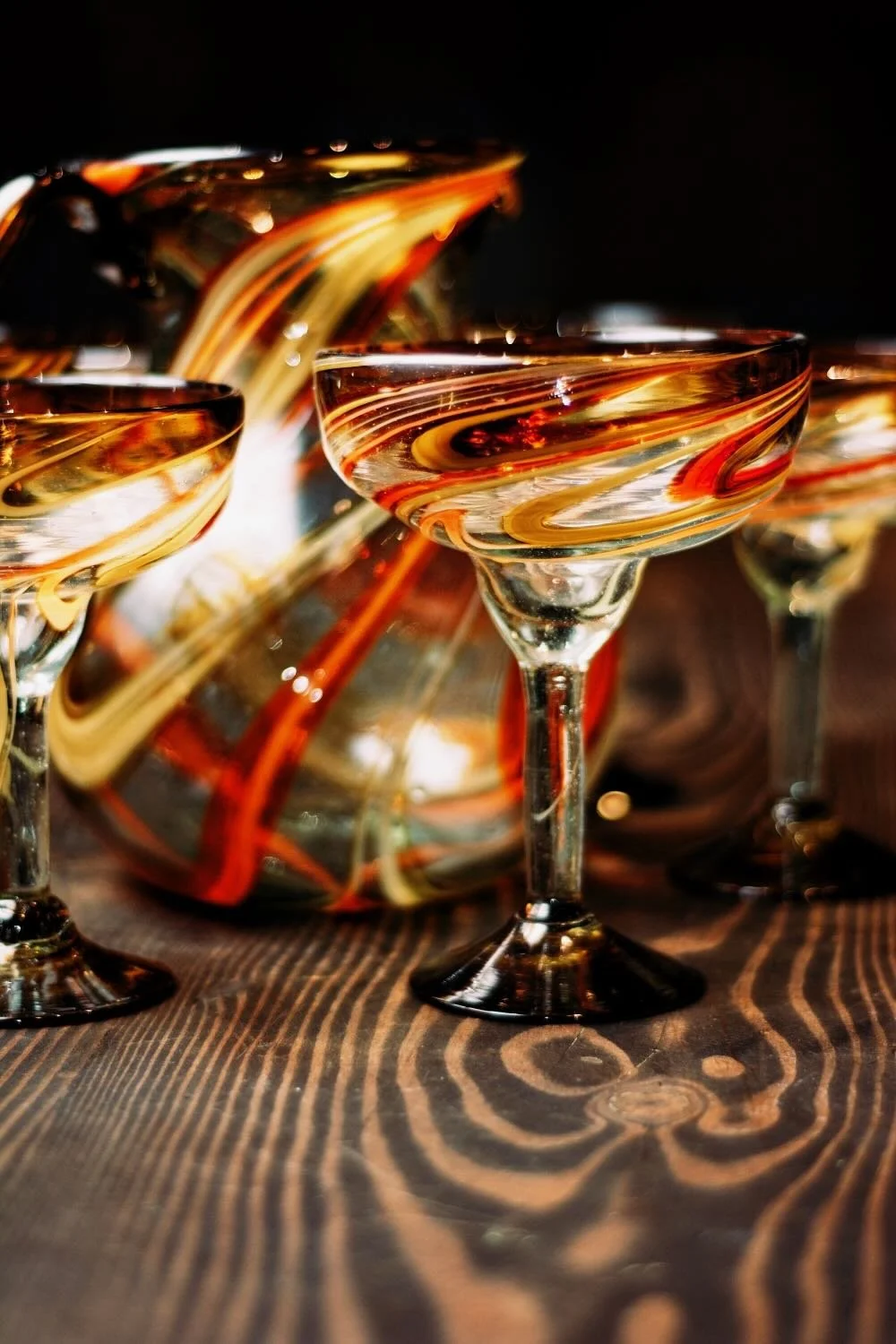 Oro y Bronce Handblown Pitcher and Margarita Glass Set