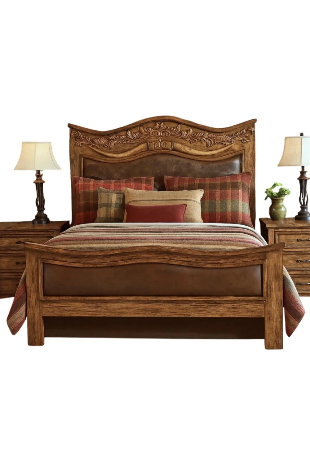 Longhorn Western Tooled Leather Bed