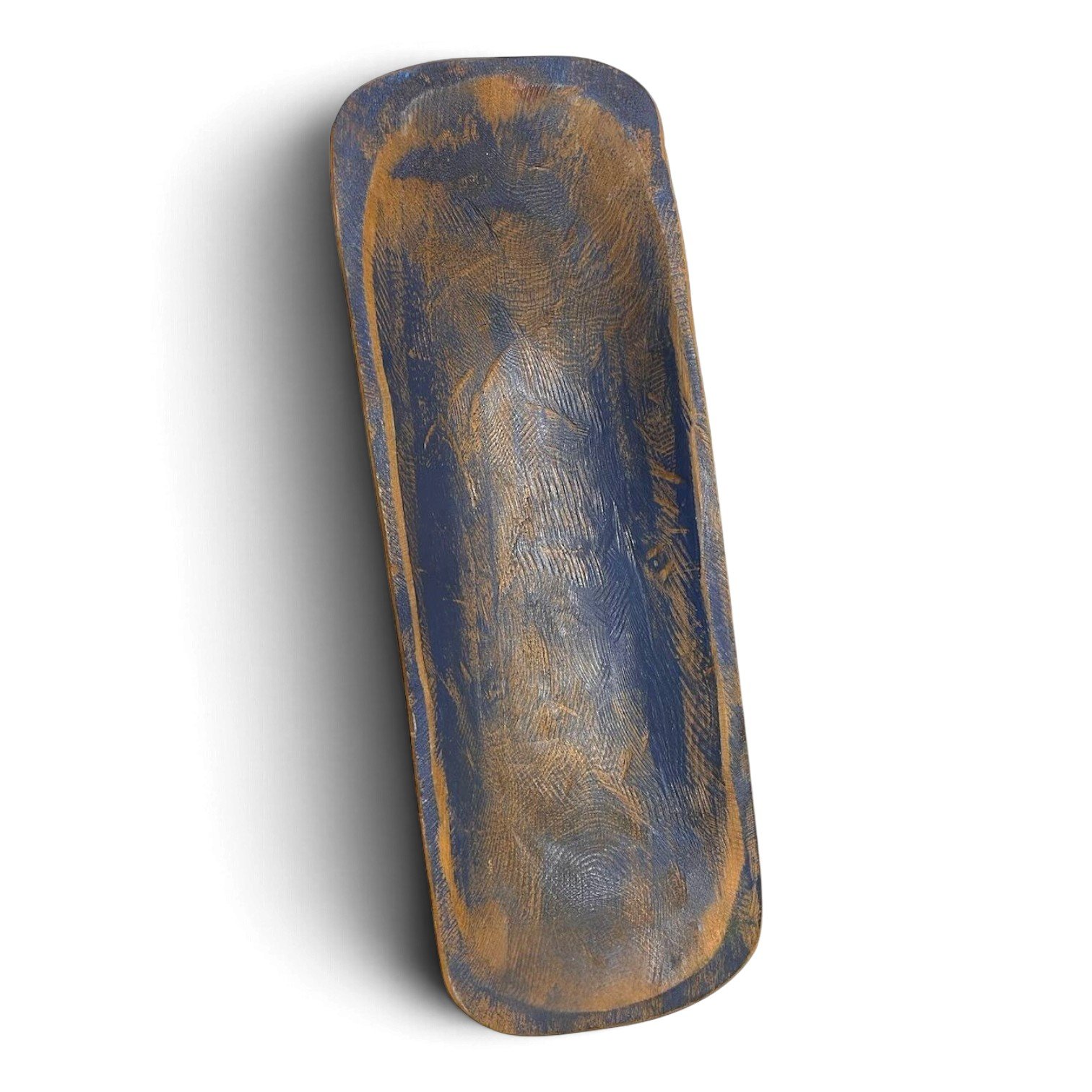 Handmade primitive wood bowl with vibrant hand-painted distressed finish