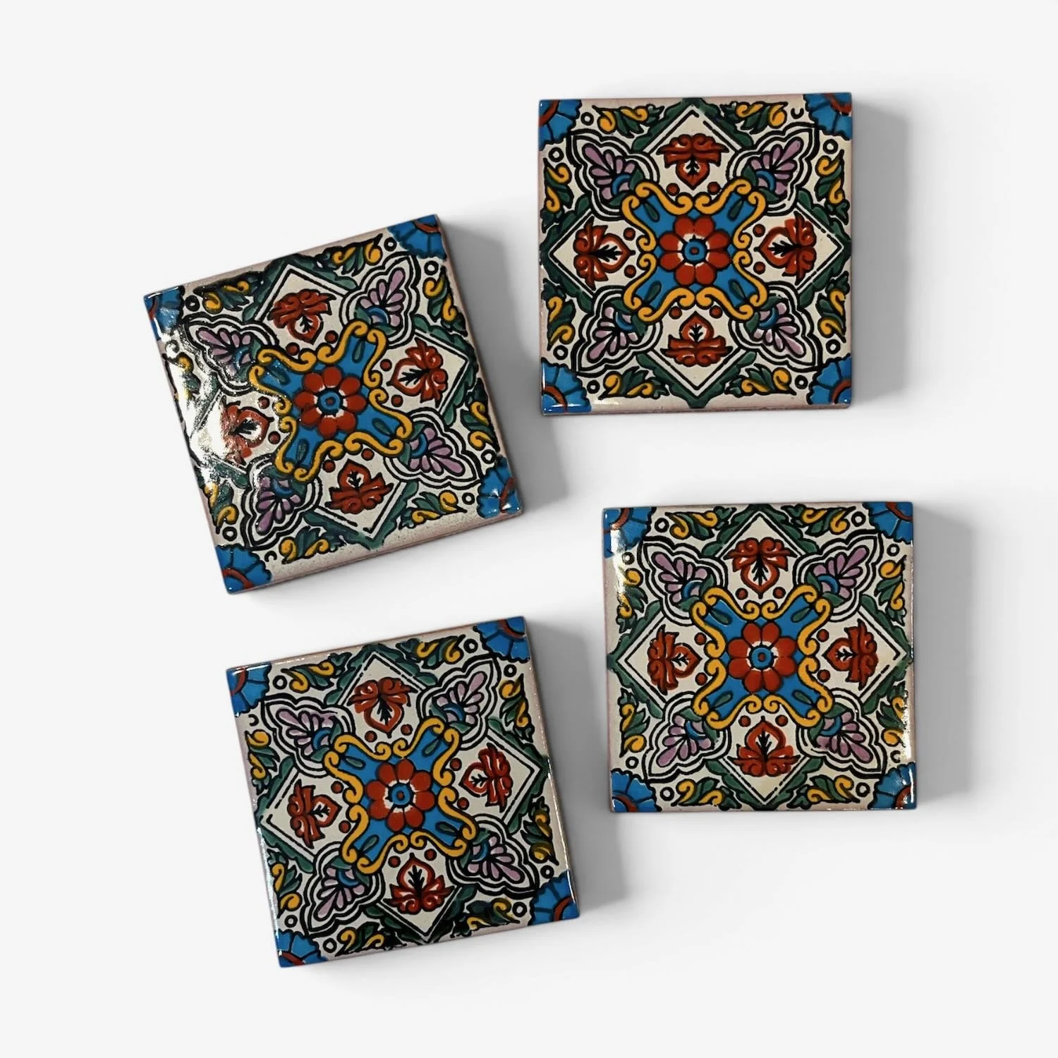 Talavera Tile Coaster Set – Handmade Mexican Tile Coasters (Set of 4) - Style 4