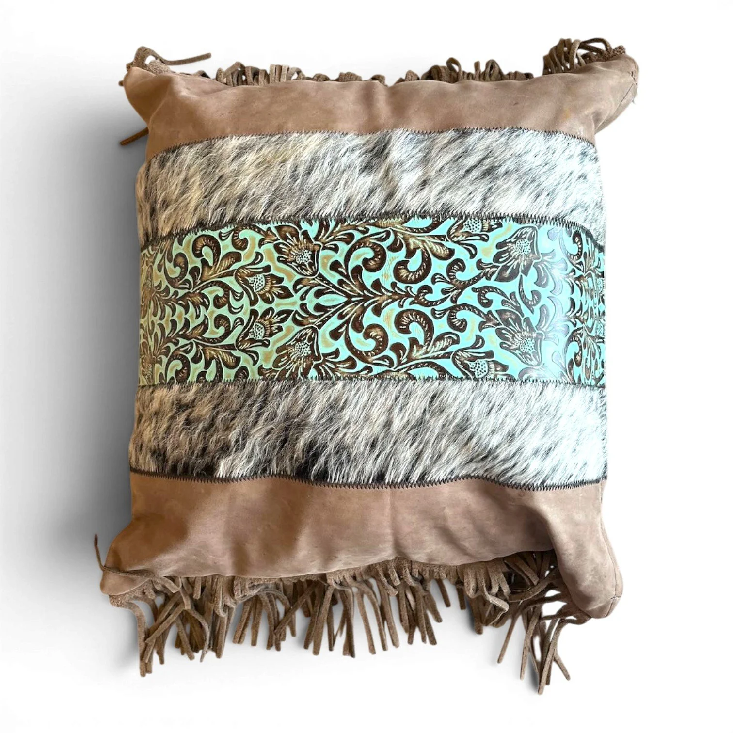 Tombstone Pillow | Handmade Brazilian Cowhide & Leather Western Throw Pillow Style 14