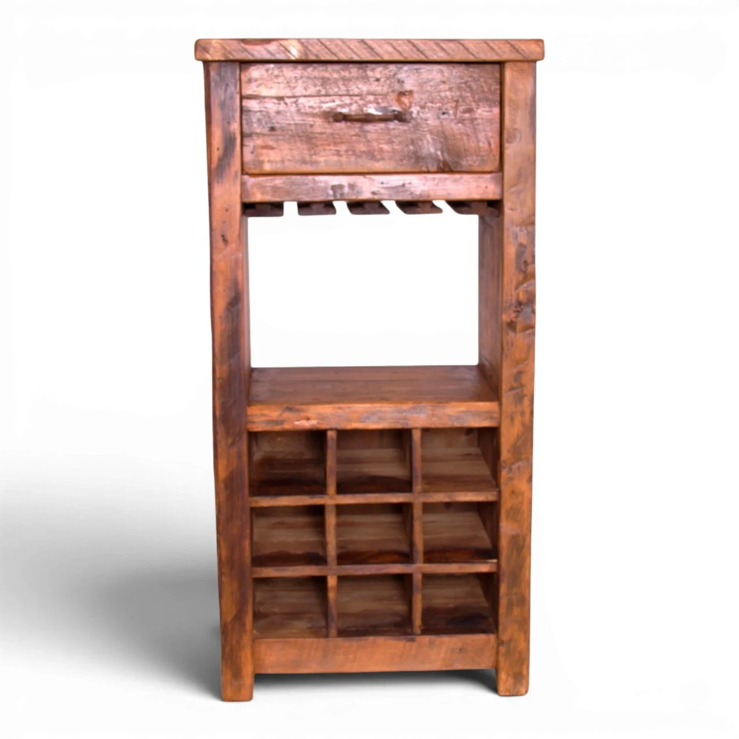 Handmade Mexican reclaimed wood wine bar cabinet with iron hardware