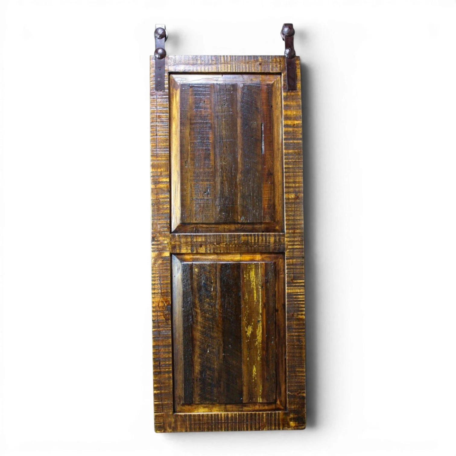 Handmade Mexican reclaimed wood sliding barn door with iron hardware