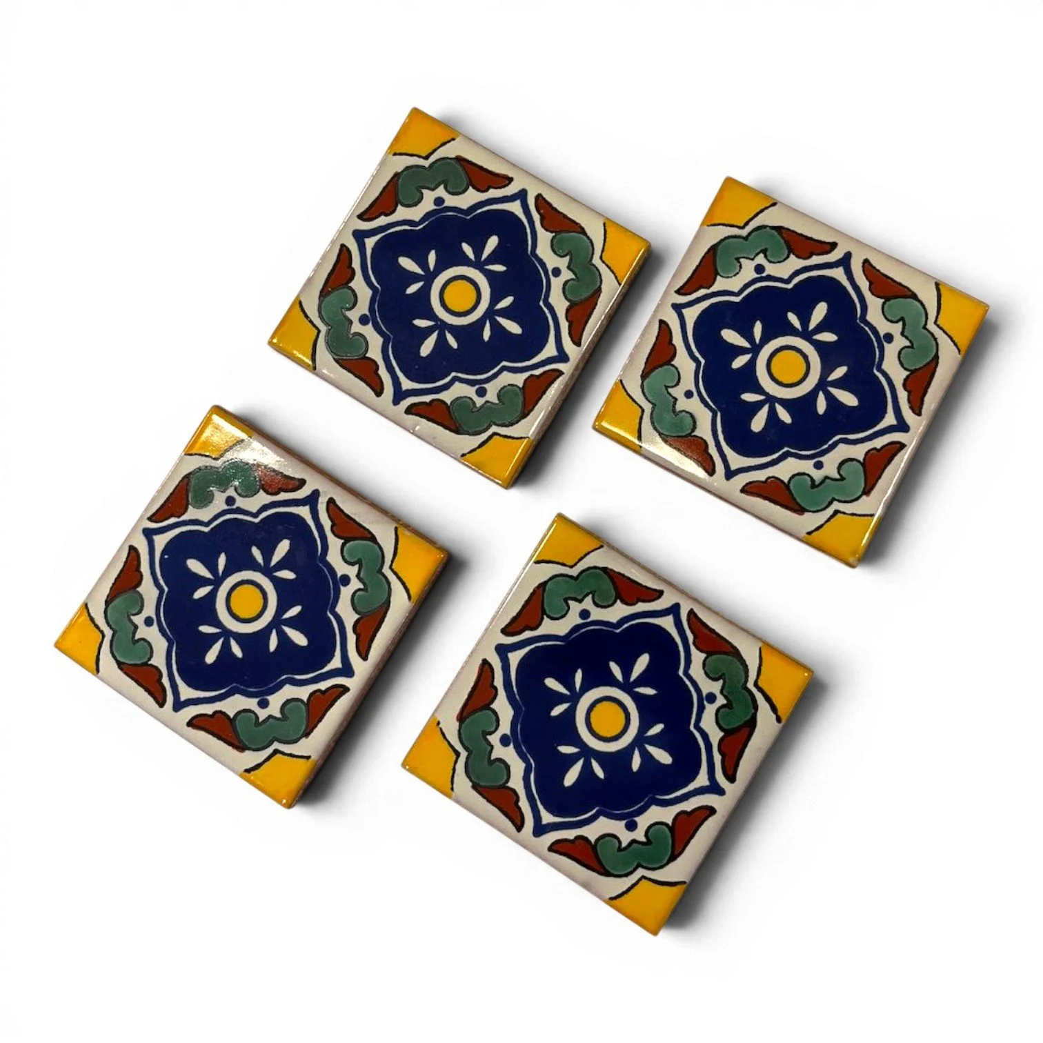 Talavera Tile Coaster Set – Handmade Mexican Tile Coasters (Set of 4)