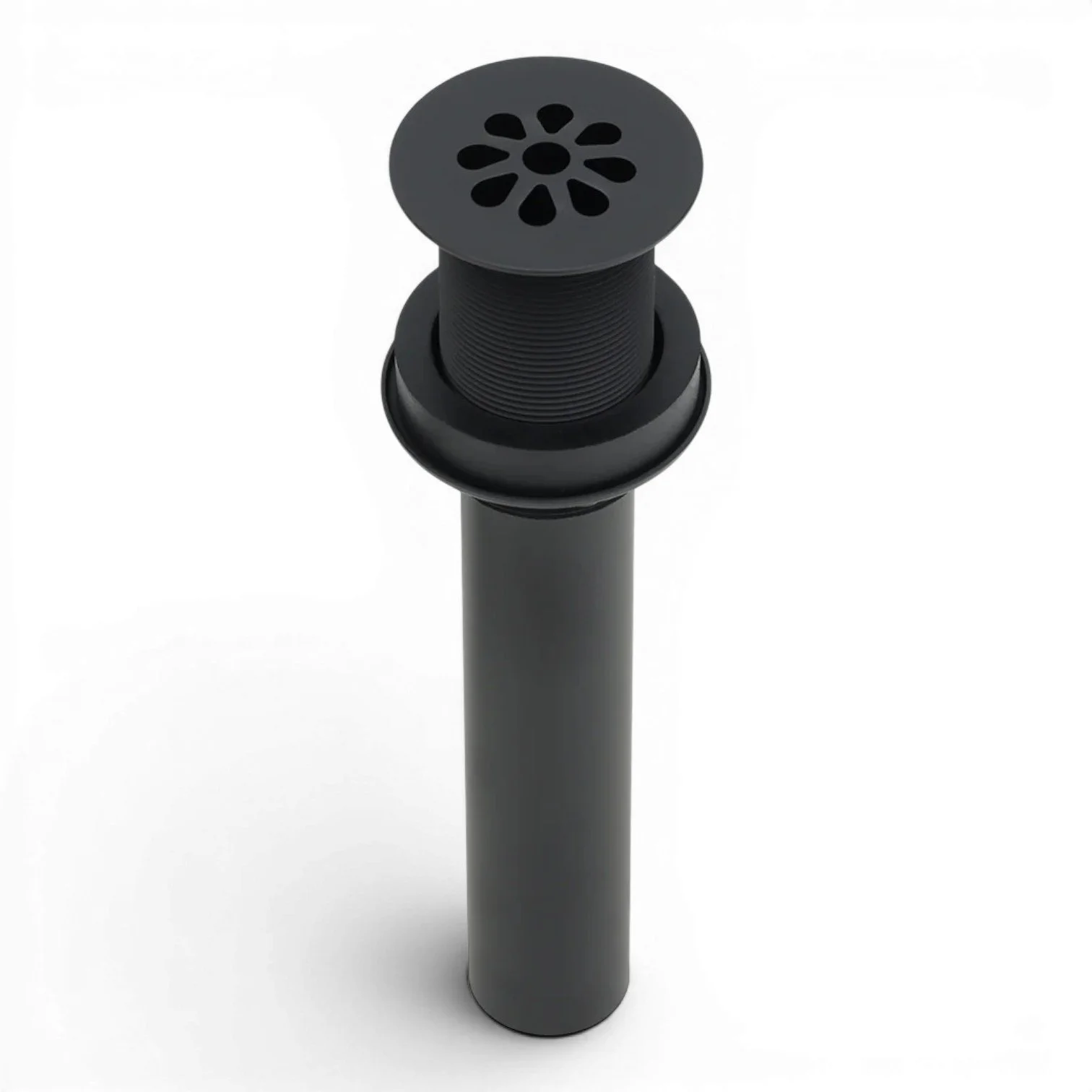 1.5-inch non-overflow teardrop grid bathroom sink drain made of solid brass. Matte Black