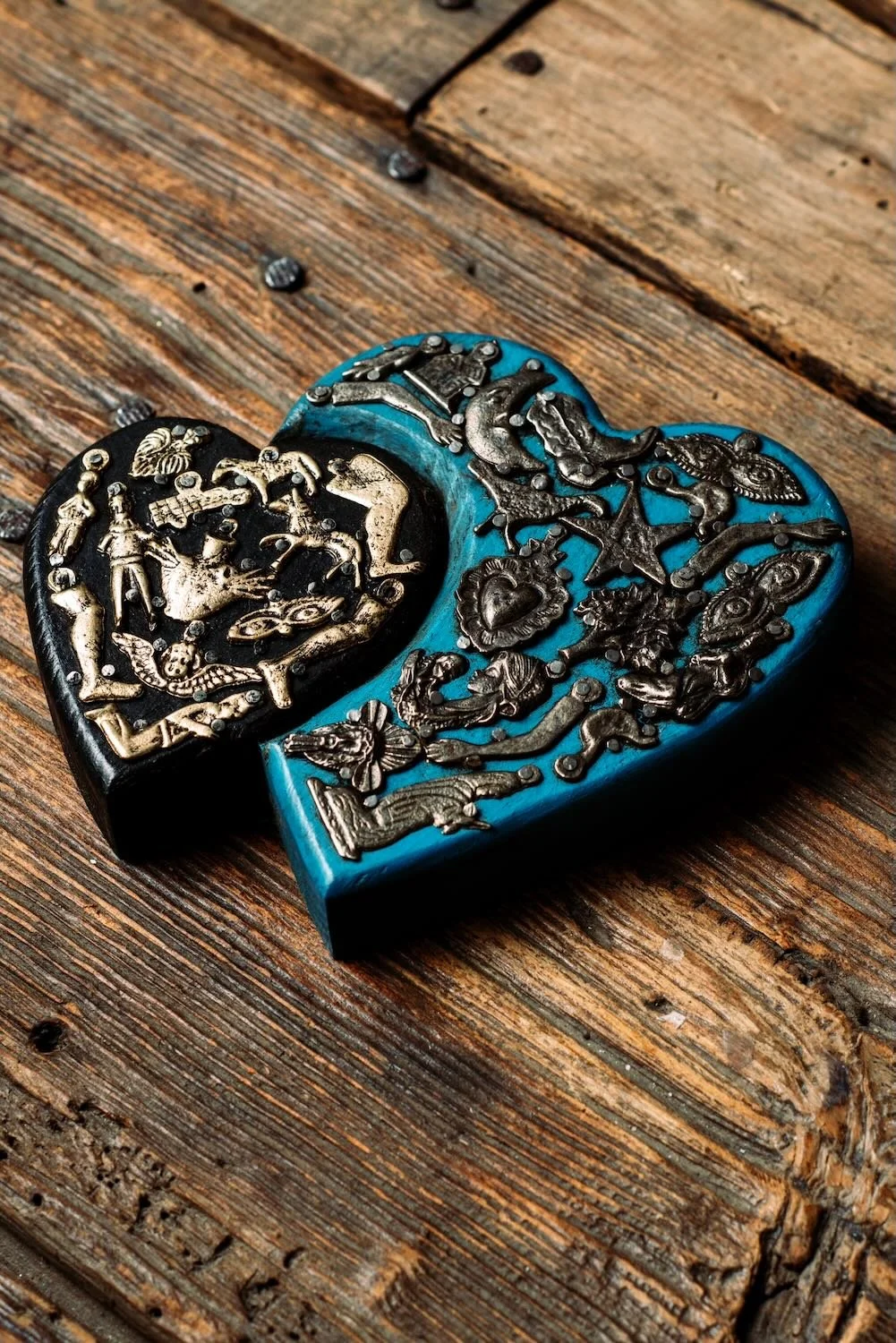 Dos Corazones de Milagros Blue – Handmade Mexican Folk Art Hearts