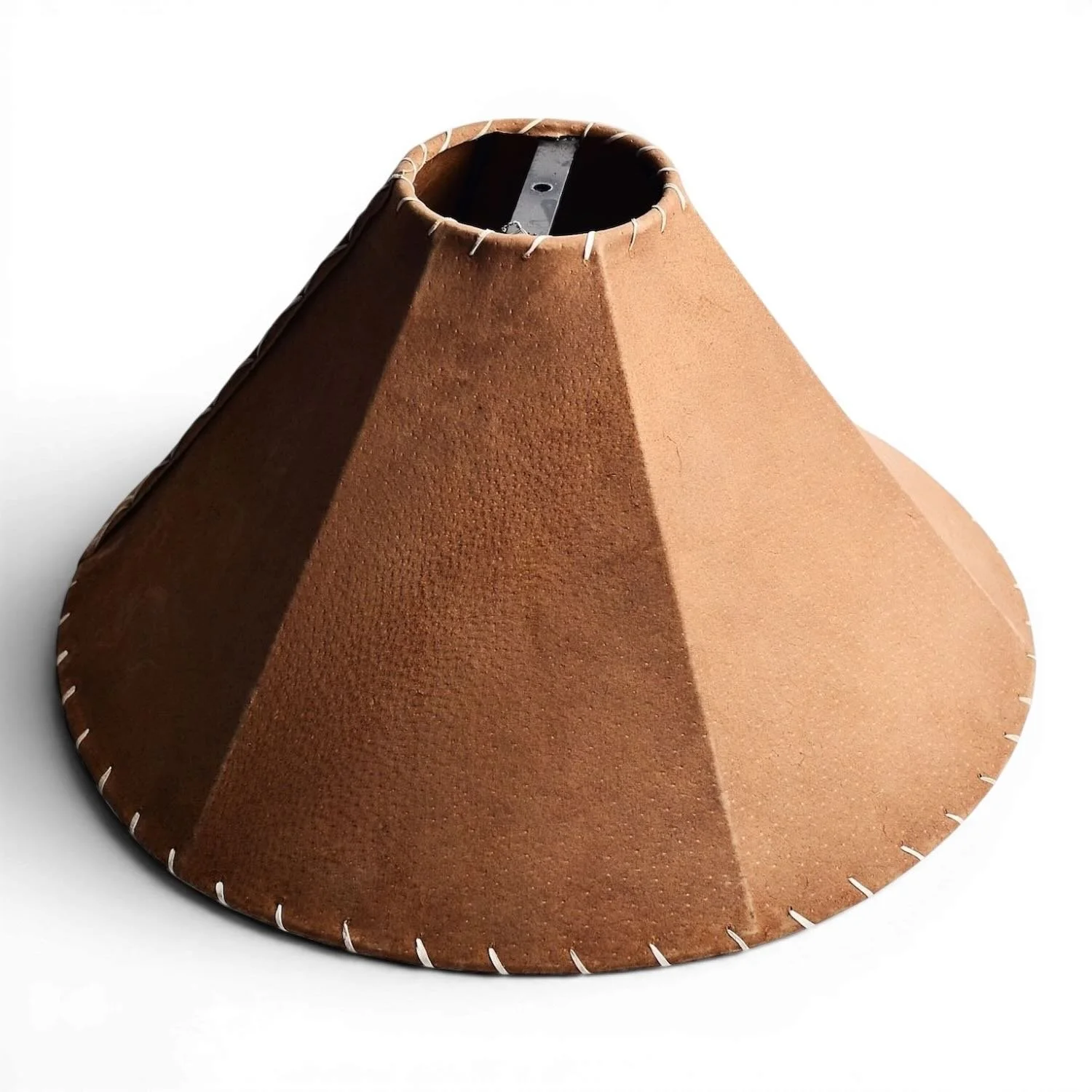 Handcrafted Mexican pigskin lampshade with natural leather finish for rustic and Southwestern lighting
