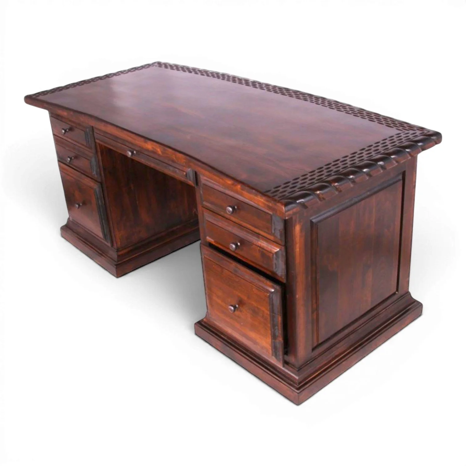 Handmade Mexican reclaimed wood desk with alder top and dark stain finish
