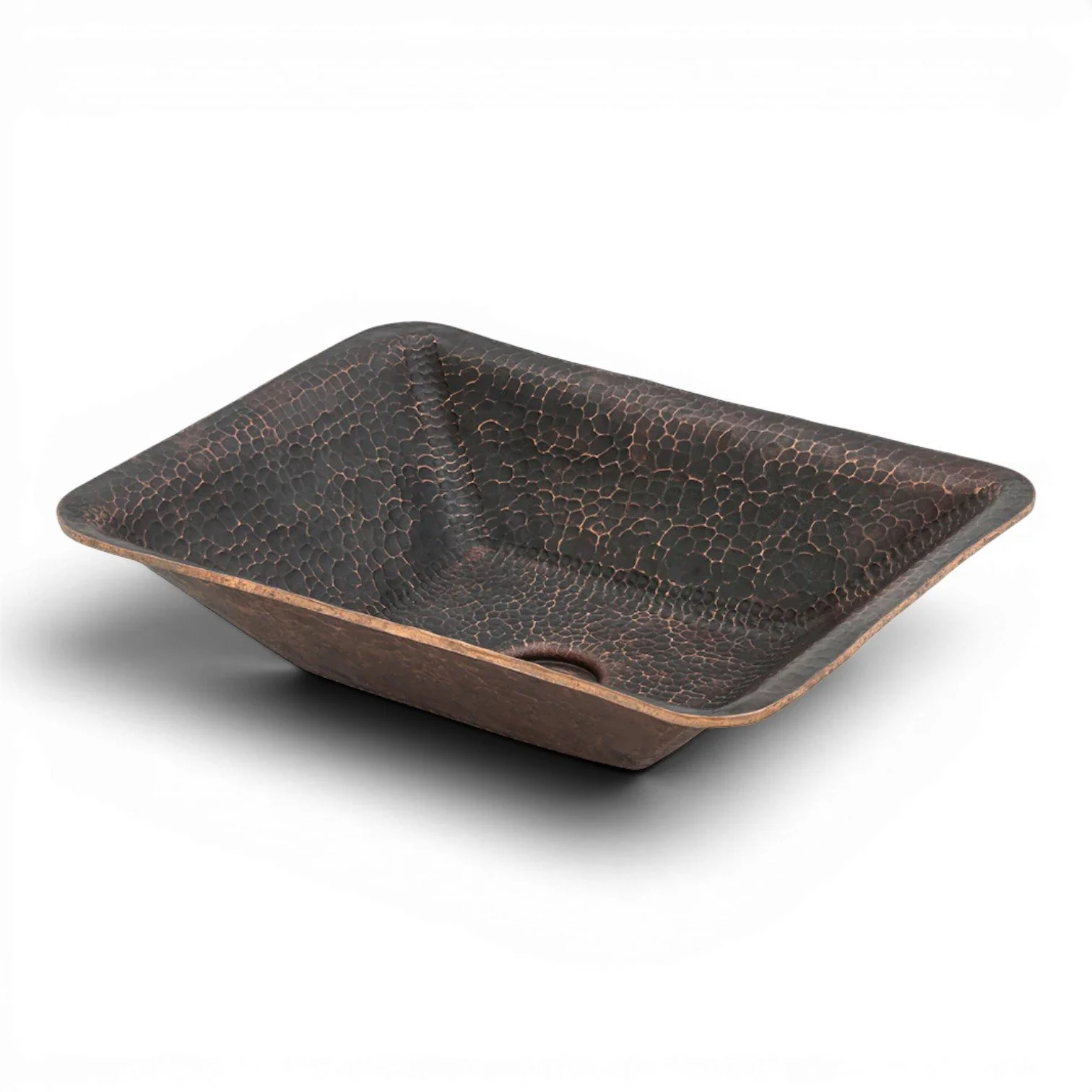Hacienda Old World 17-inch hand forged rectangular hammered copper vessel sink with oil rubbed bronze patina handcrafted from solid recycled copper.