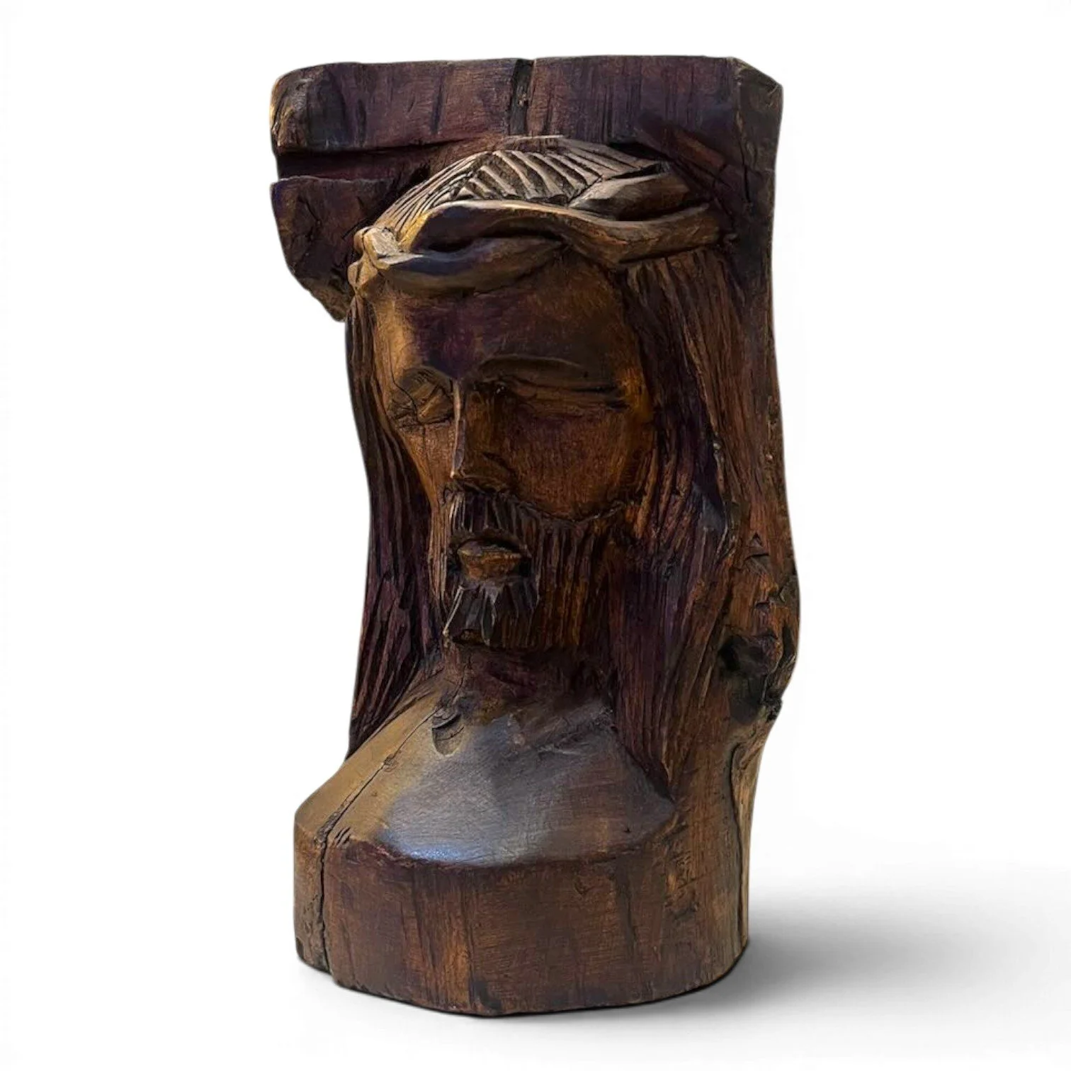 Hand carved wooden head of Jesus handmade in Mexico