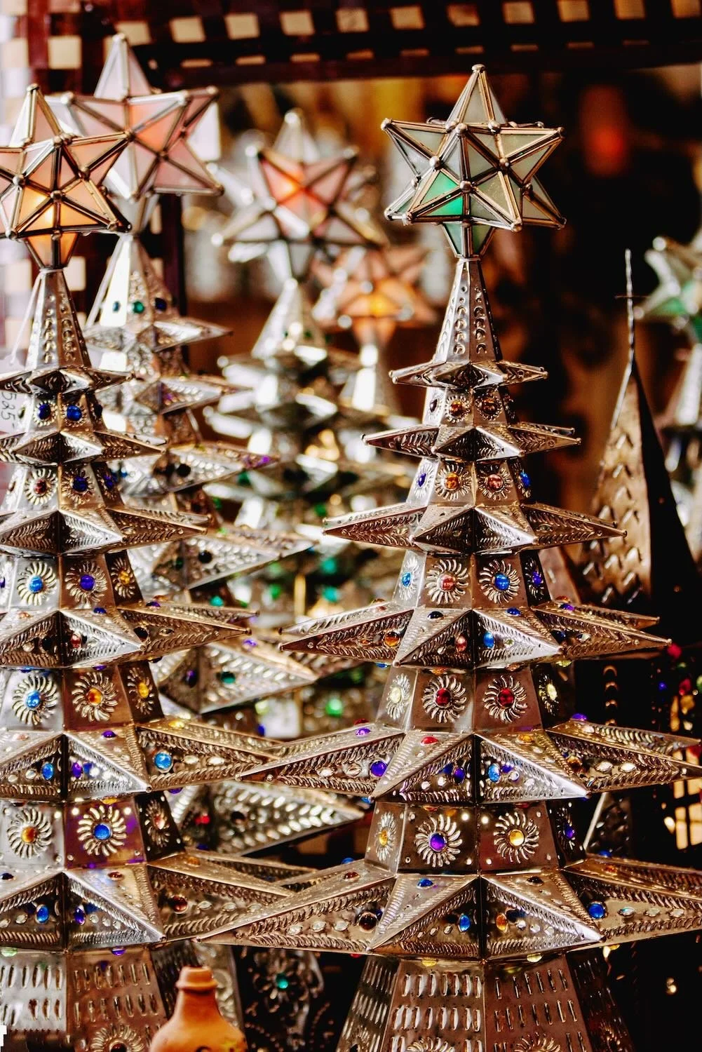 Silver Lighted Christmas Trees Mexico | Milagros Rústicos