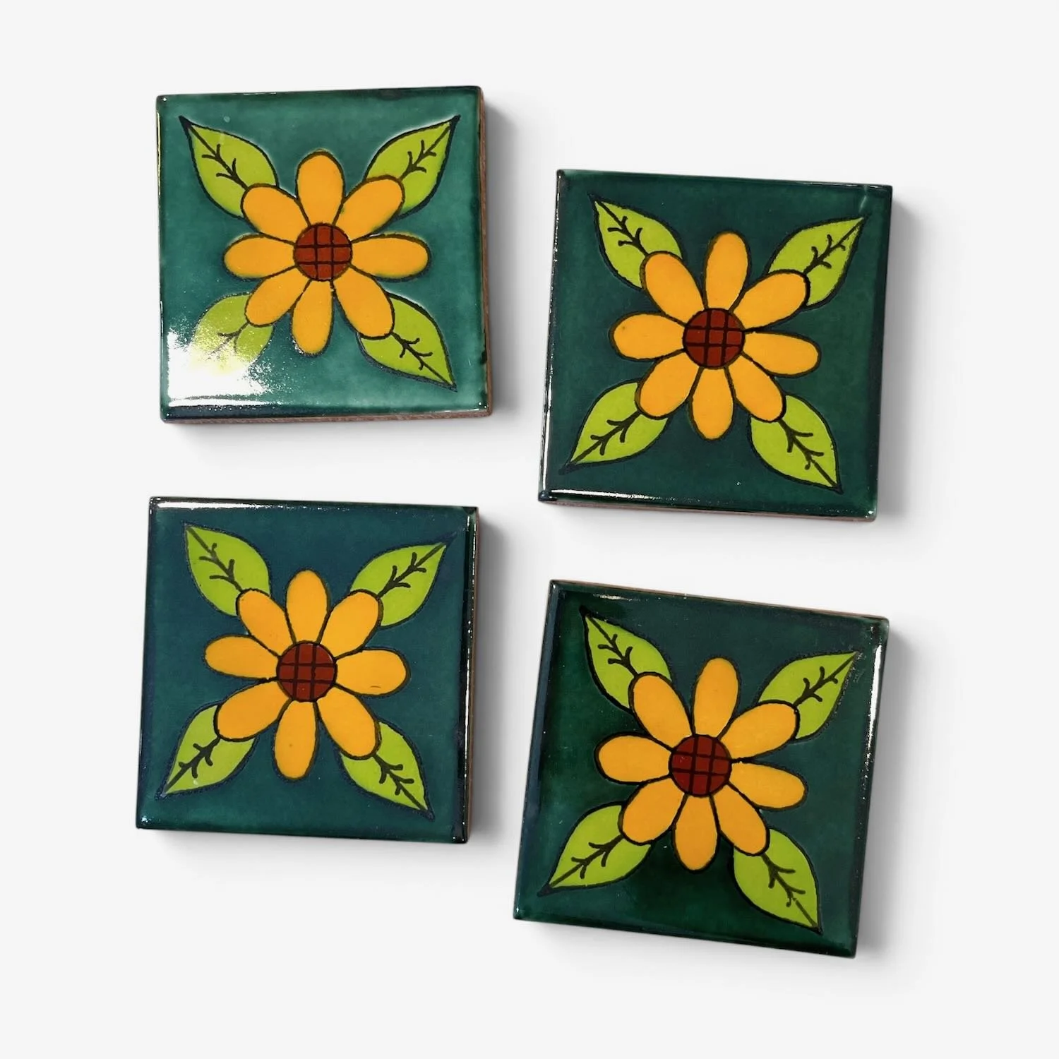 Talavera Tile Coaster Set – Handmade Mexican Tile Coasters (Set of 4) - Style 12