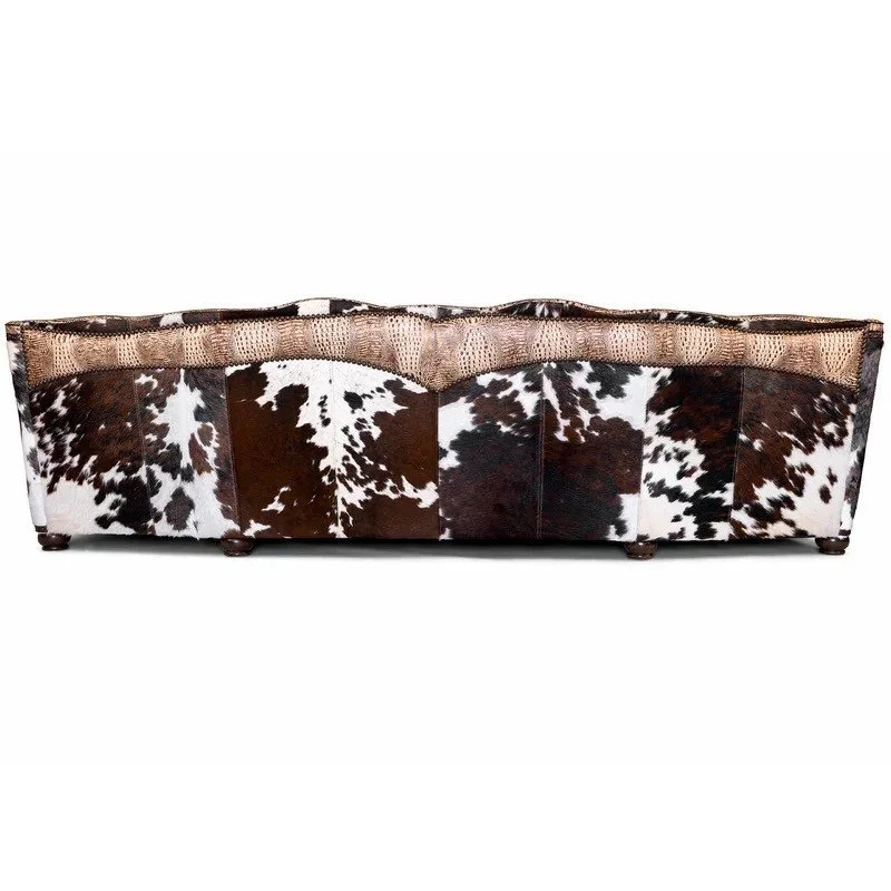 The Sheridan Western Tufted Leather Sofa features croc accents, cowhide backing, tufted detailing, and handcrafted Western luxury for a bold statement piece.