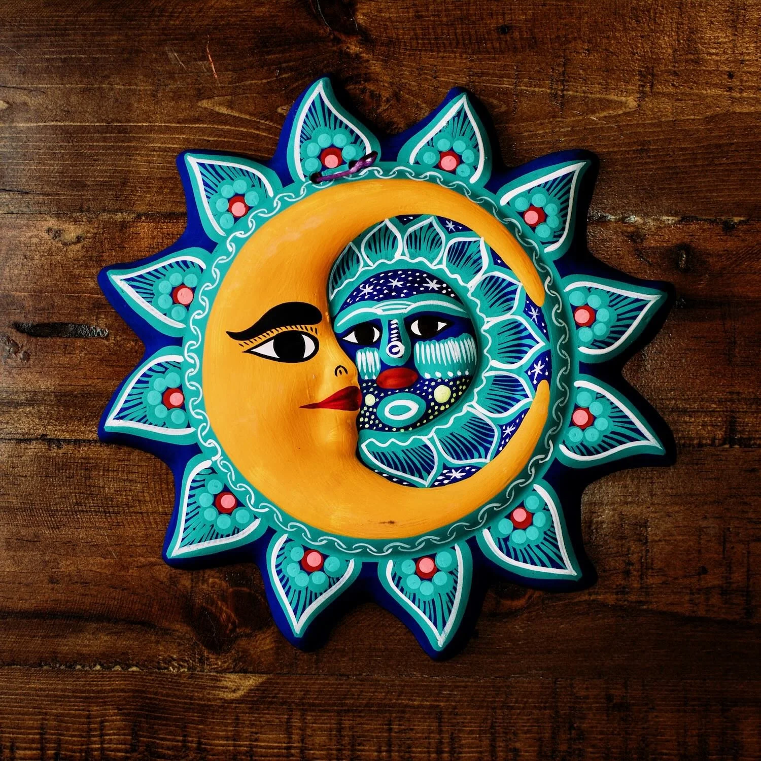 Hand Painted Clay Sun from Mexico