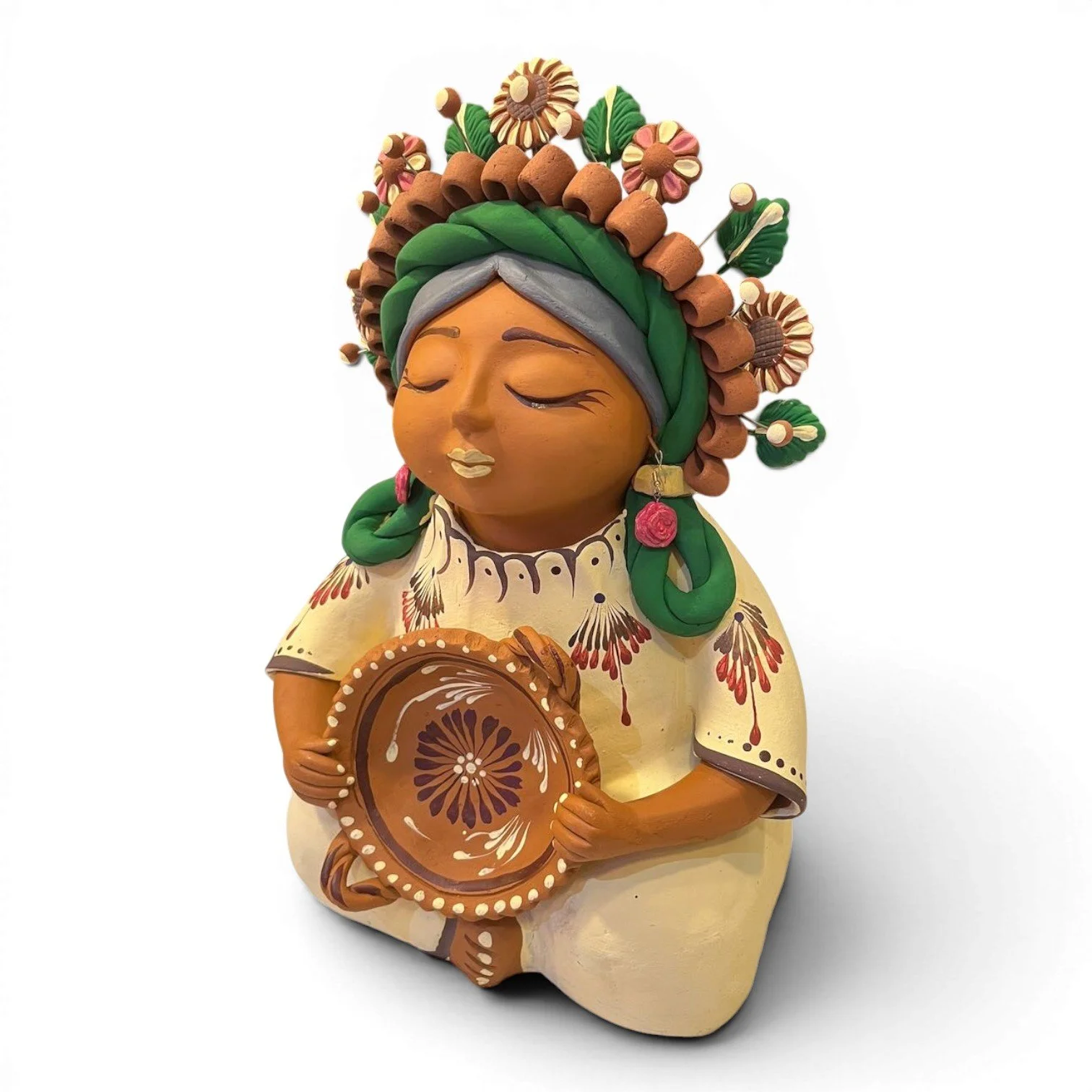 Handmade Mexican Pachamama folk art doll with vibrant artisan details