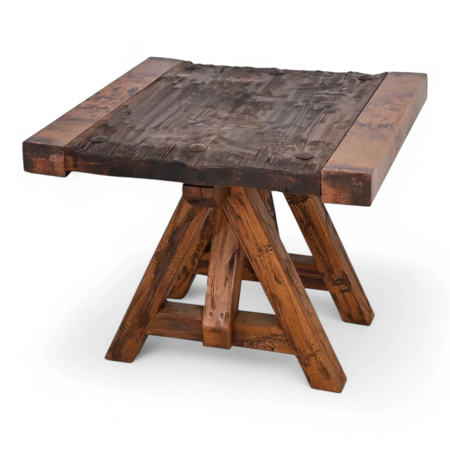 Floresville Copper Edge End Table | Handmade Reclaimed Wood Accent Table