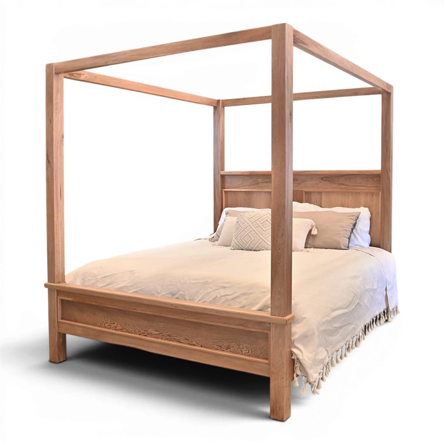 Handmade Nevada Canopy Bed with natural wood finish and minimalist modern canopy frame.