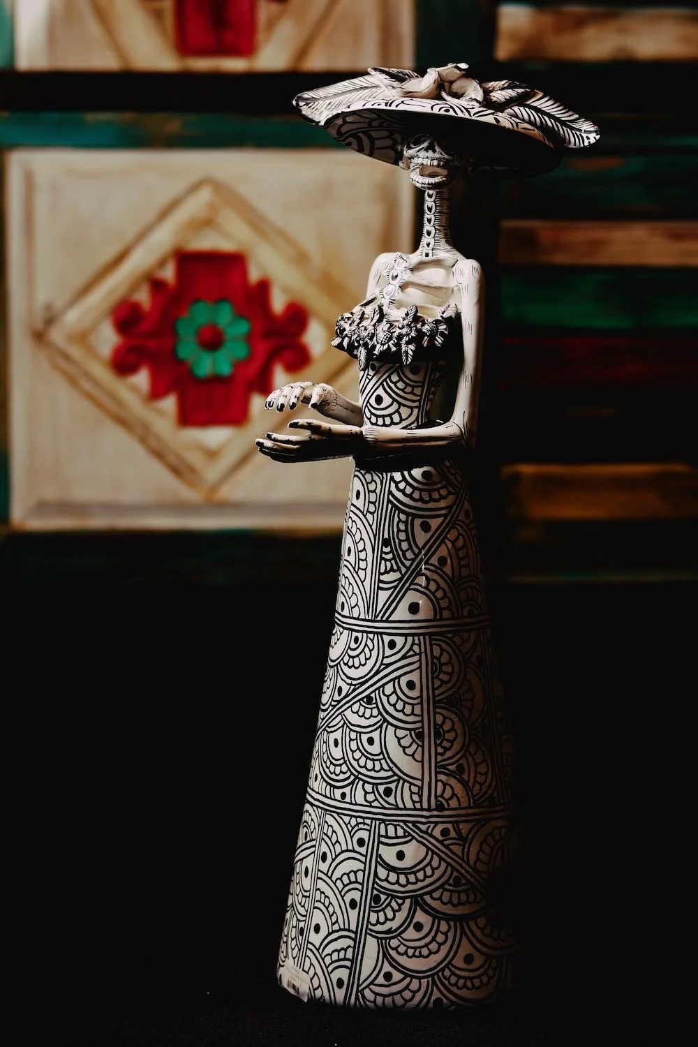 Monochromatic Talavera Catrina Doll from Mexico.