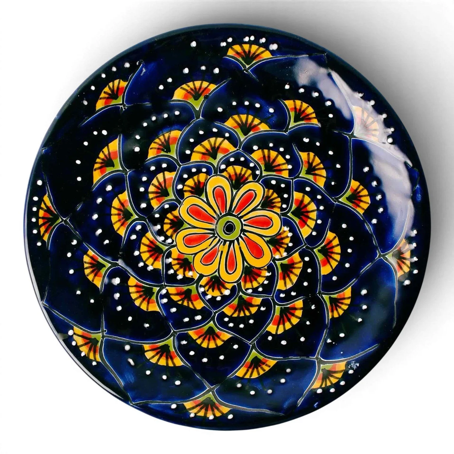 Talavera 12" Cobalt Sunflower Dinner Plate | Handmade Mexican Pottery