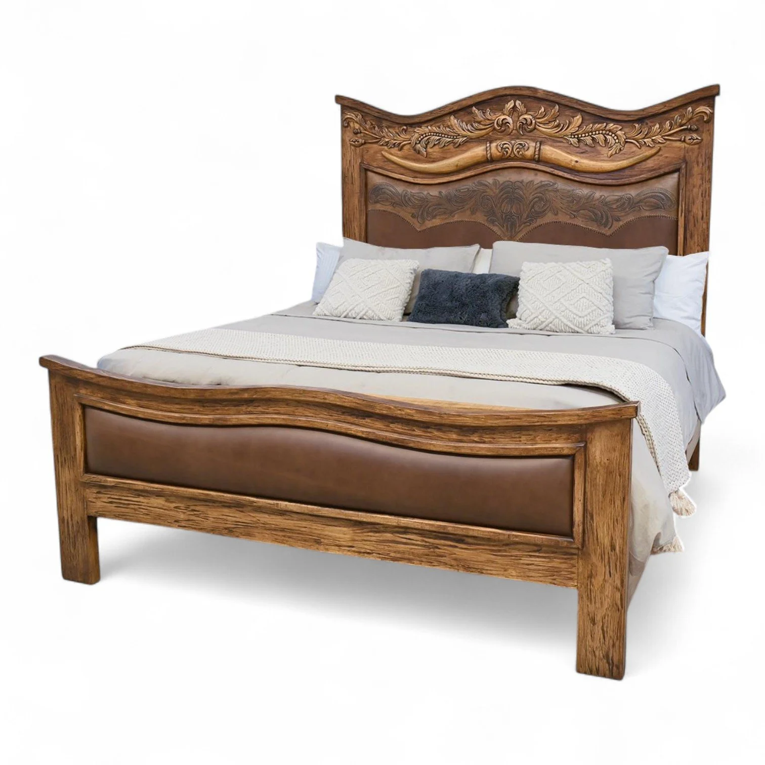 Longhorn Western Tooled Leather Bed