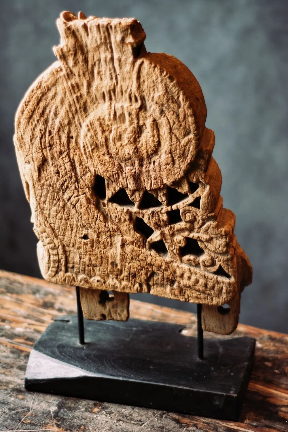 Hand-Carved Wooden Artwork. One-of-a-kind 20" hand-carved wooden sculpture. Intricate artisan craftsmanship for rustic or modern home decor.