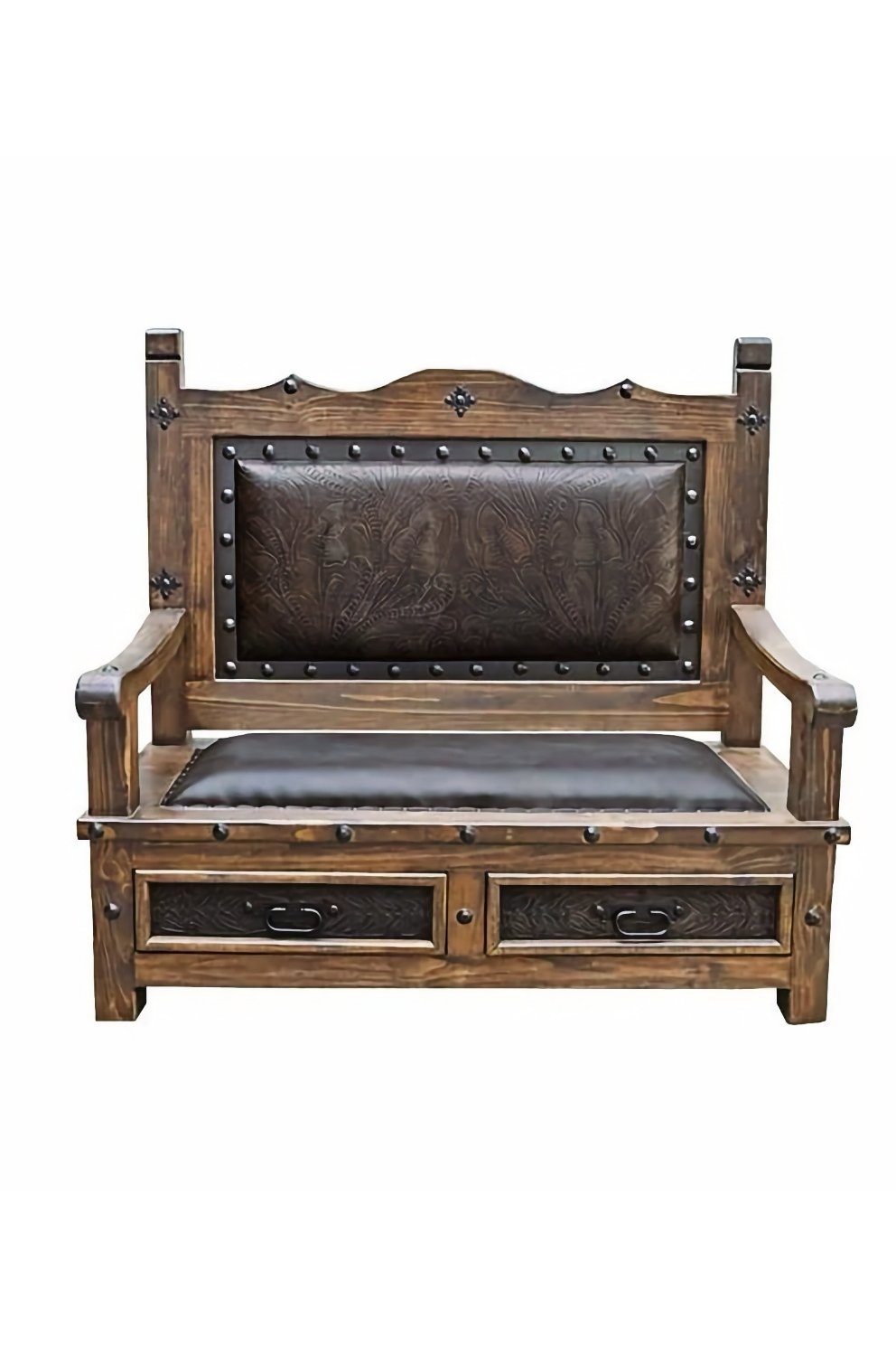 Monterey Tooled Leather Bench