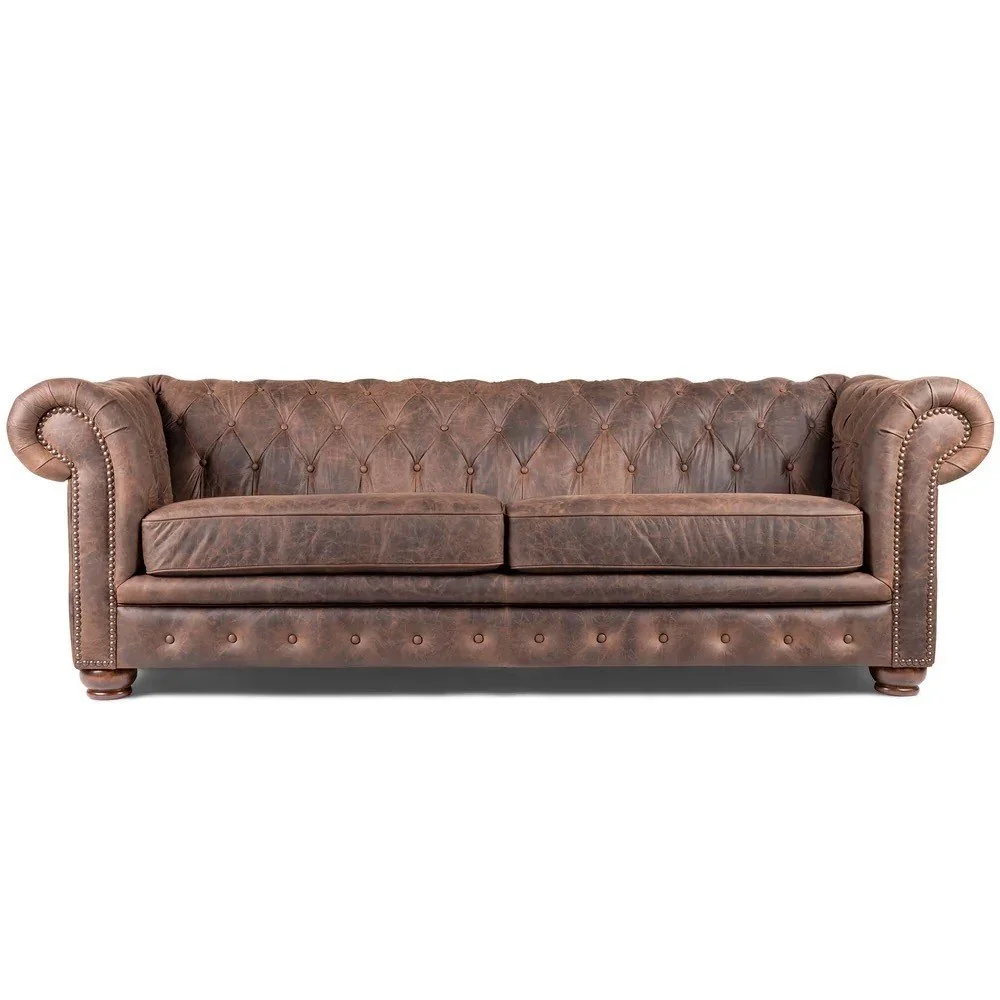 Big Timber Button Tufted Western Leather Sofa