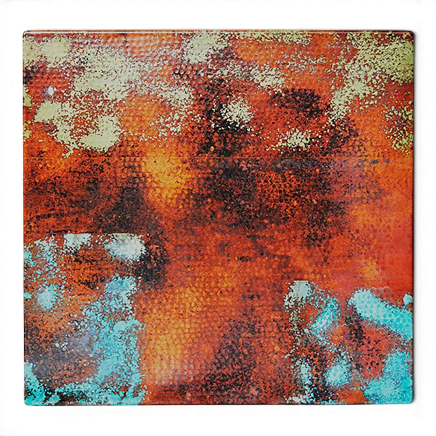 Handmade Santa Clara Copper Coffee Table with hand-hammered copper top and solid wood X-base crafted in Mexico.