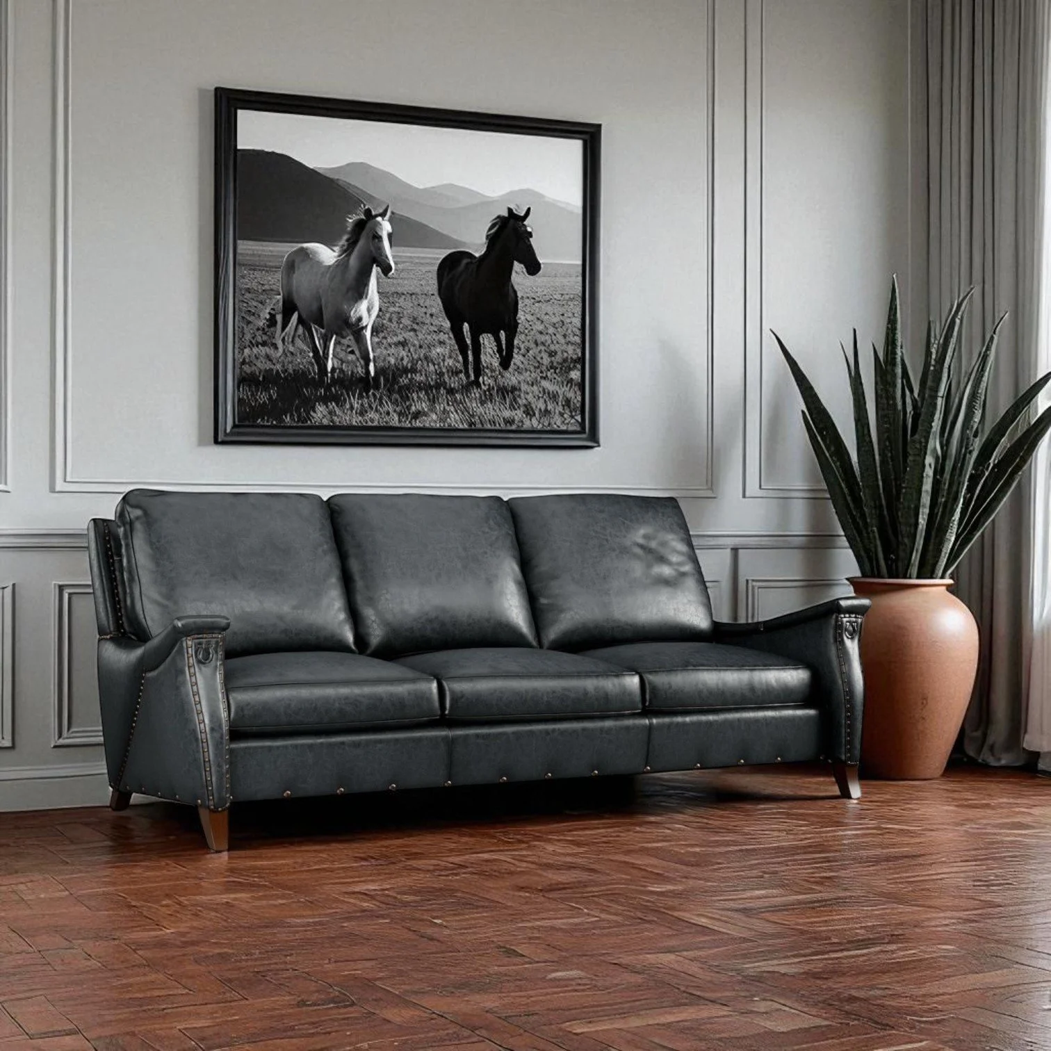 Corvallis Leather Sofa - Blue Lagoon