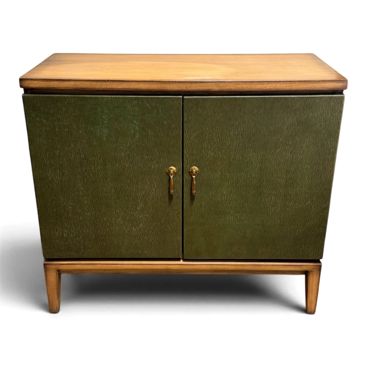 Handmade Peruvian Renata Buffet Chest with green textured leather doors and gold-toned handles