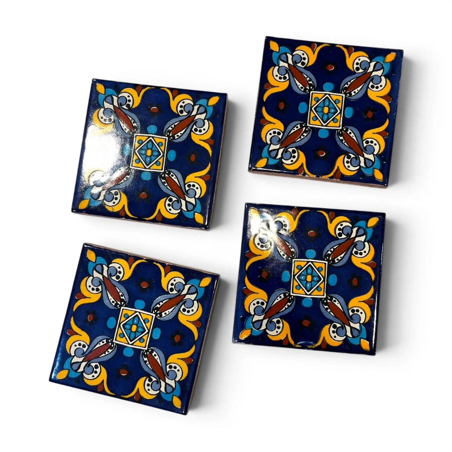 Talavera Tile Coaster Set – Handmade Mexican Tile Coasters (Set of 4) - Style 3