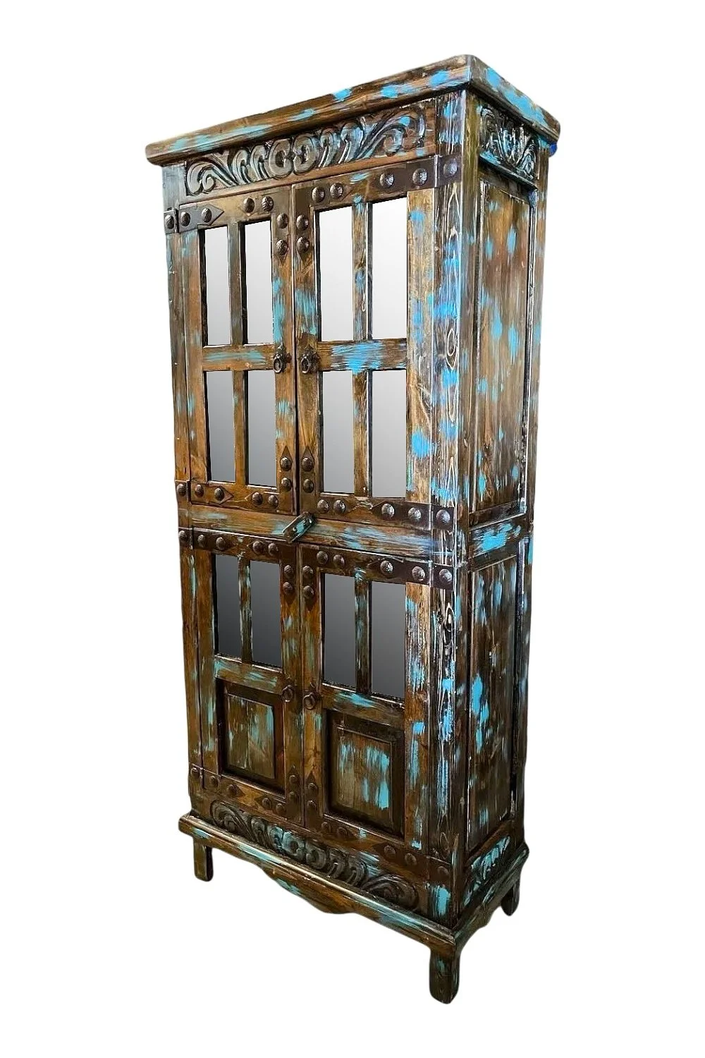 Gran Misterio Carved Curio Cabinet | Handmade Mexican Reclaimed Wood Cabinet