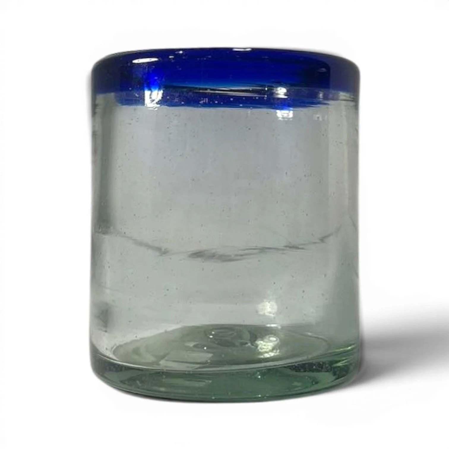 Cantina Blue Rim Short Glass | Handmade Mexican Handblown Glass
