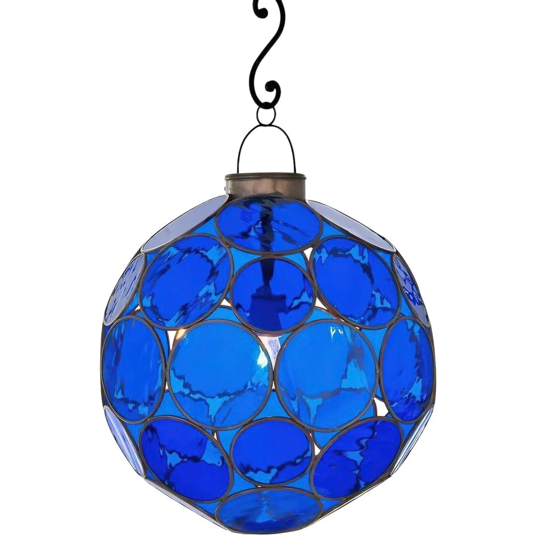 Cobalt Blue Stained Glass Pendant | Handmade Iron Designer Lantern