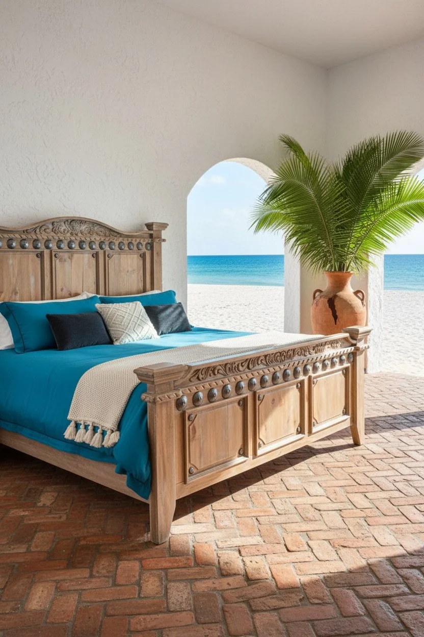 Shop a handmade solid wood bed from Mexico. Coastal-inspired design with timeless style, perfect for elegant and rustic bedrooms.