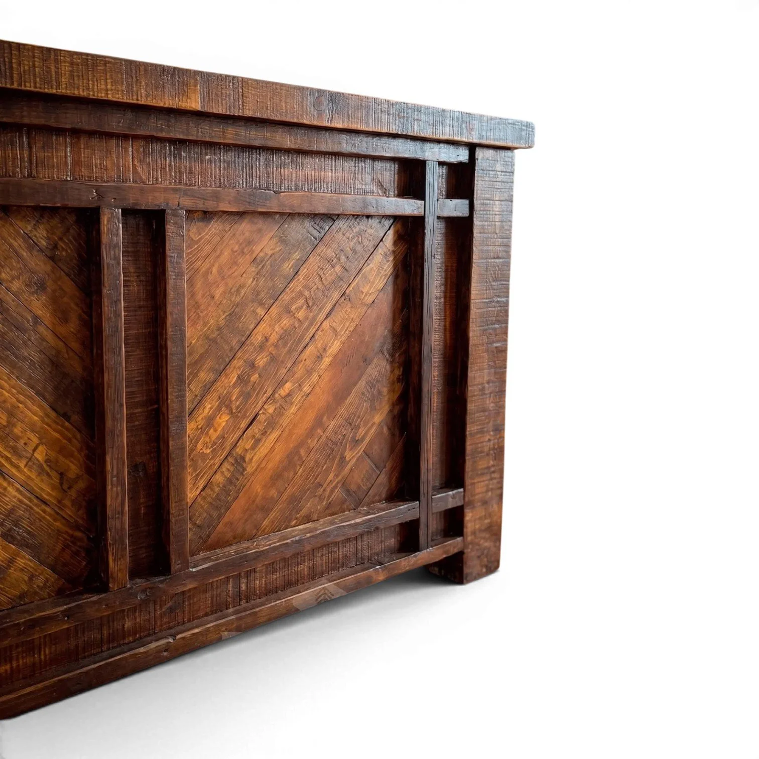 Handmade Mexican reclaimed wood Laguna Niguel bed with chevron headboard