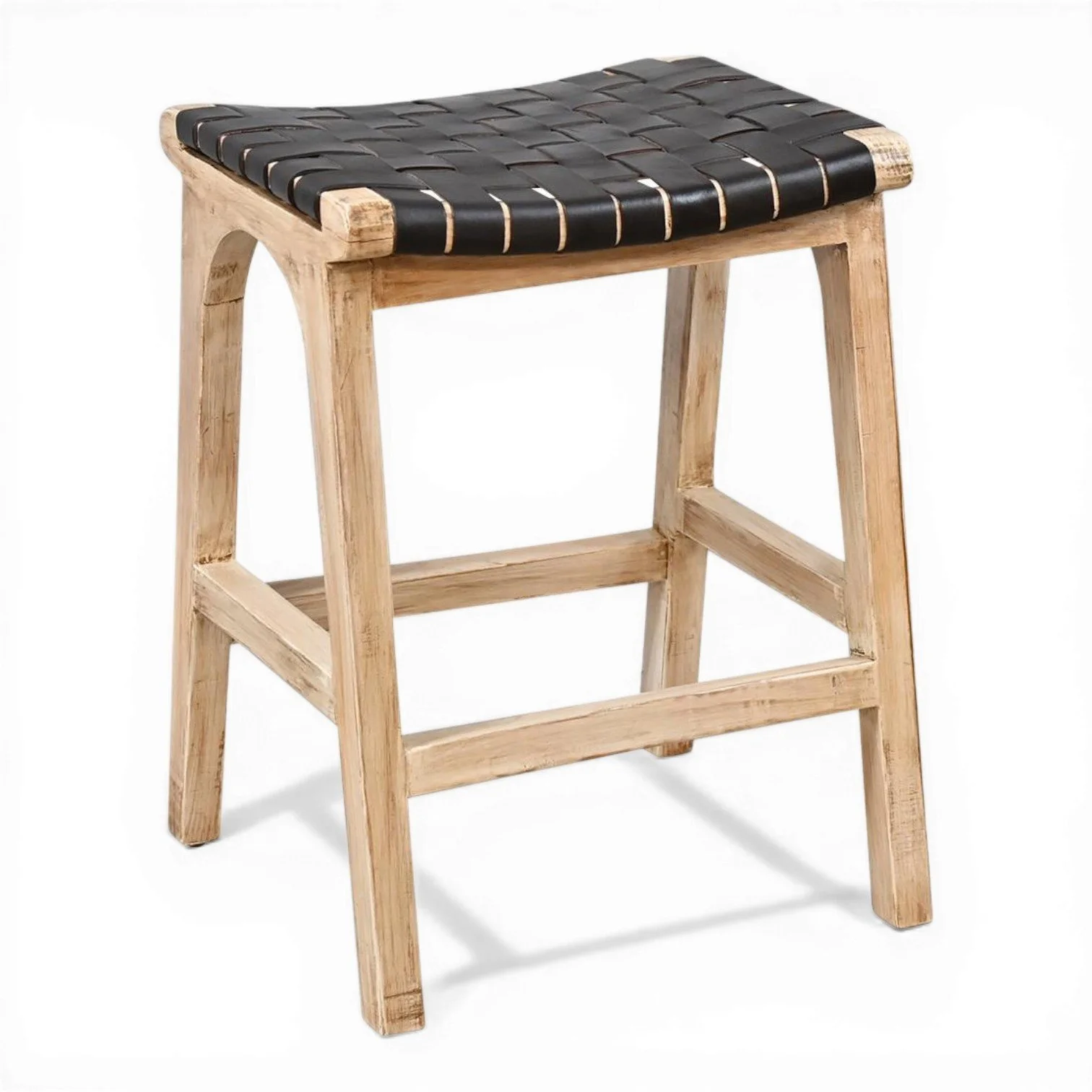 Cambria Natural Crisscross Leather Bar Stool | Handmade Mexico