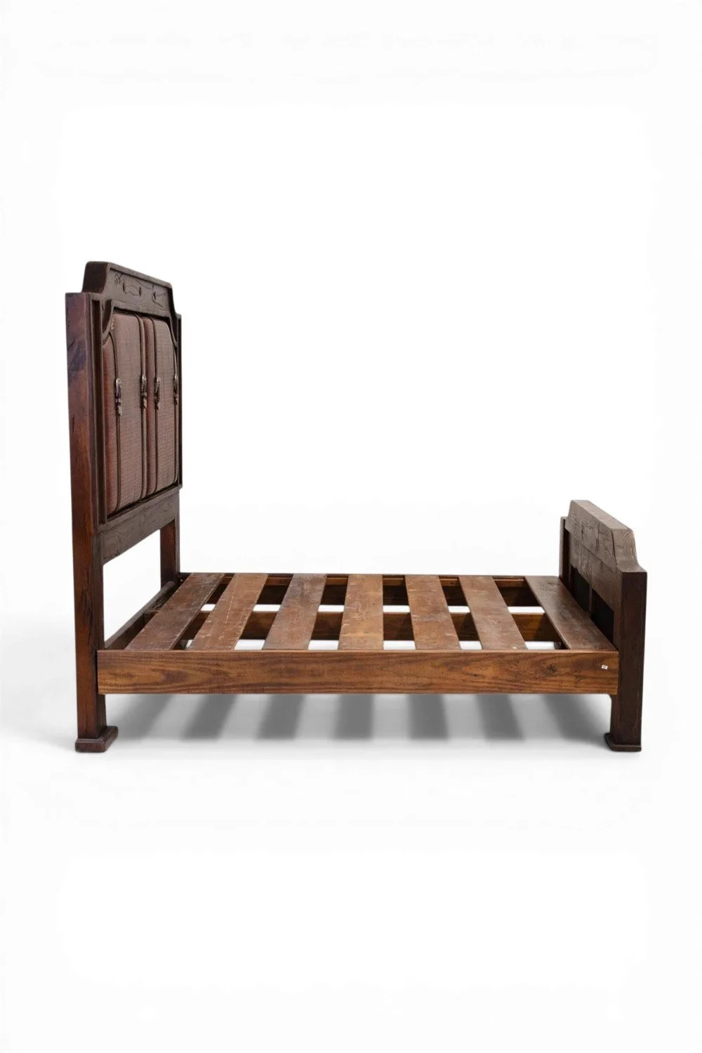 Shop a handmade croc print leather bed from Mexico. Rustic luxury design with wood frame, leather accents, and hacienda-style craftsmanship.