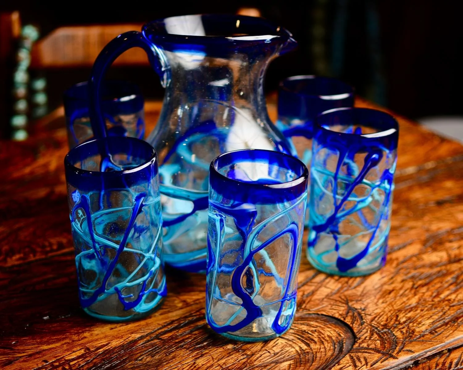 Cobalto y Azul Claro Pitcher & Glassware Set