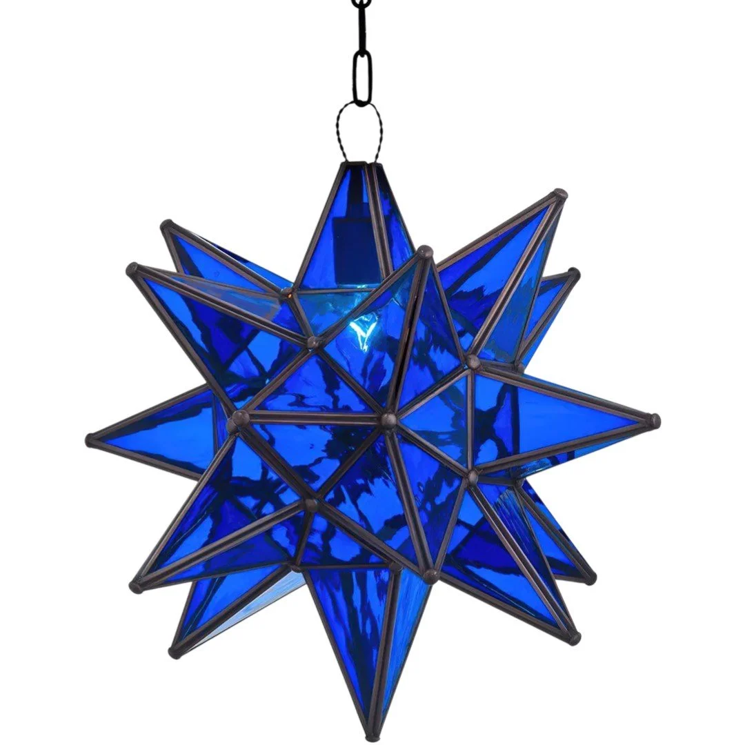 Cobalt Glass Estrella Pendant | Handmade Iron Star Lantern
