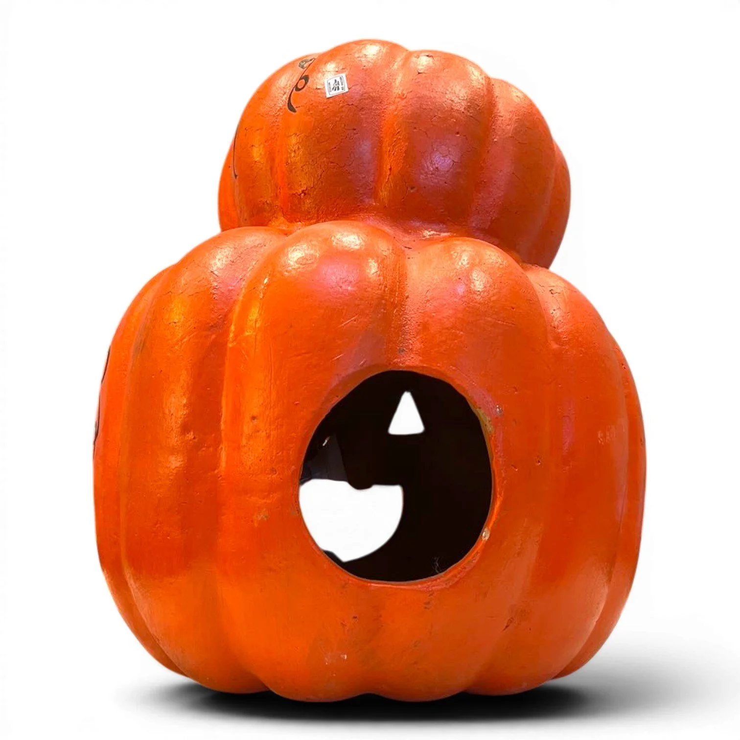 Handmade Mexican double clay jack-o’-lantern with hand-painted spider and web design