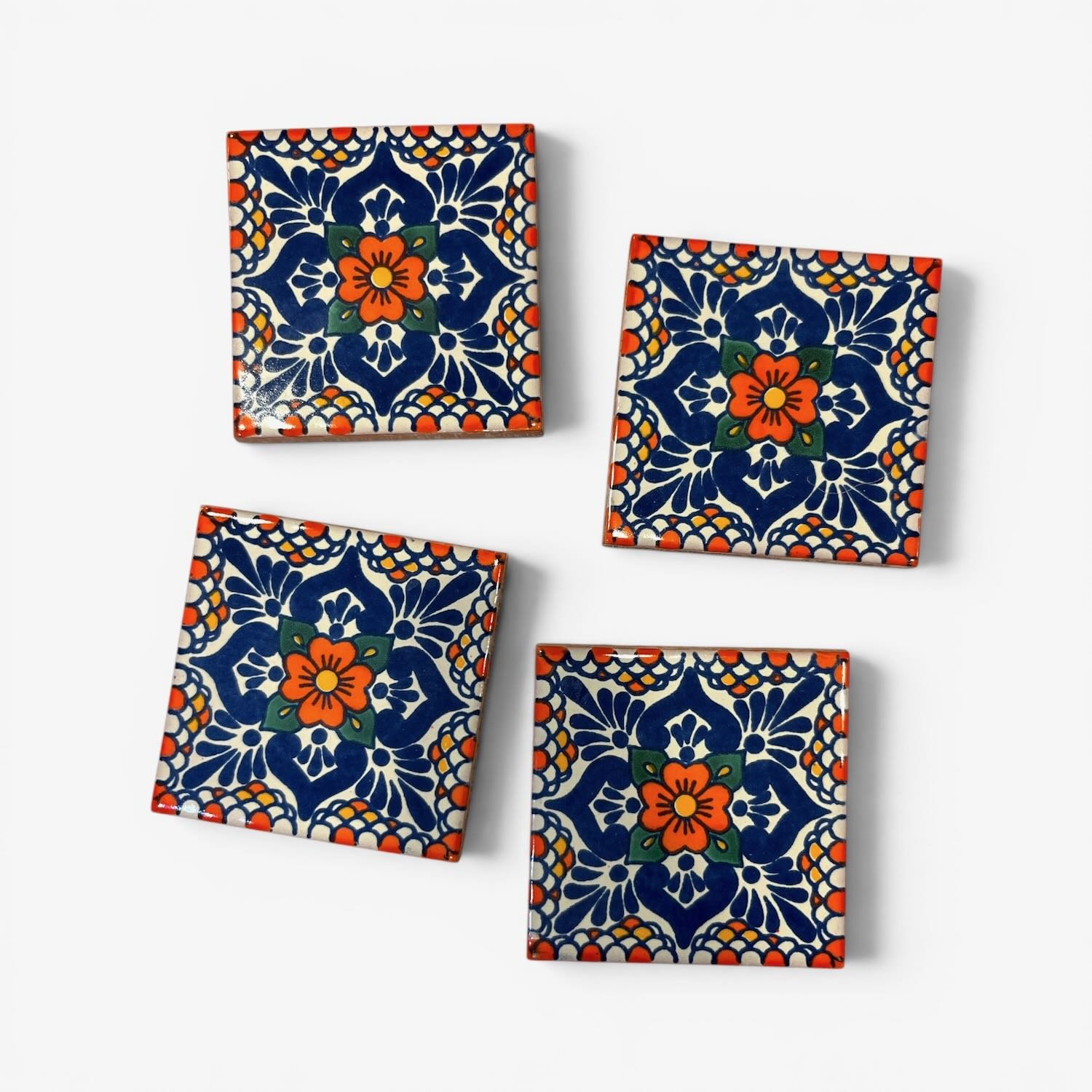Talavera Tile Coaster Set – Handmade Mexican Tile Coasters (Set of 4) - Style 17