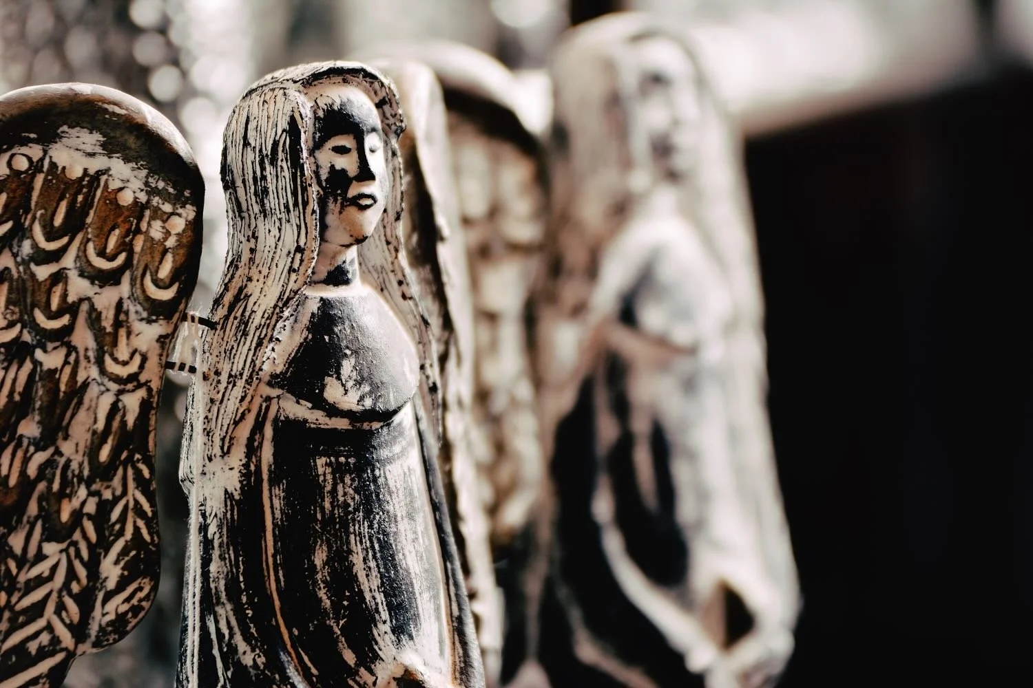 Distressed White Clay Angels from Mexico