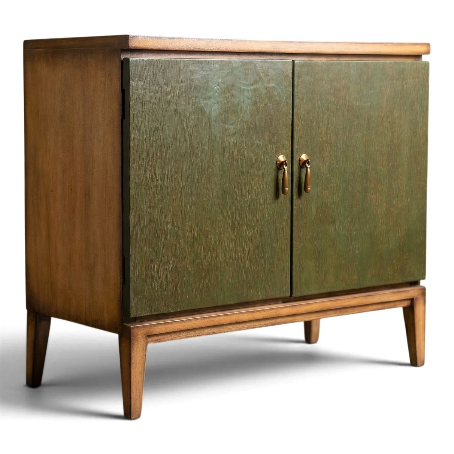 Renata Buffet Chest | Handmade Peruvian Wood & Green Leather Cabinet