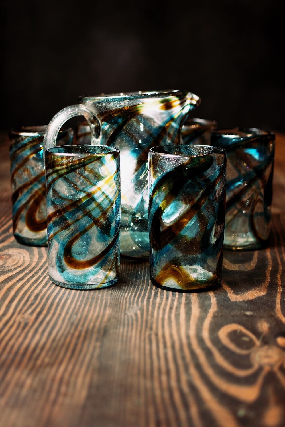 Turquesa y Oro Handblown Pitcher & Tumbler Glass